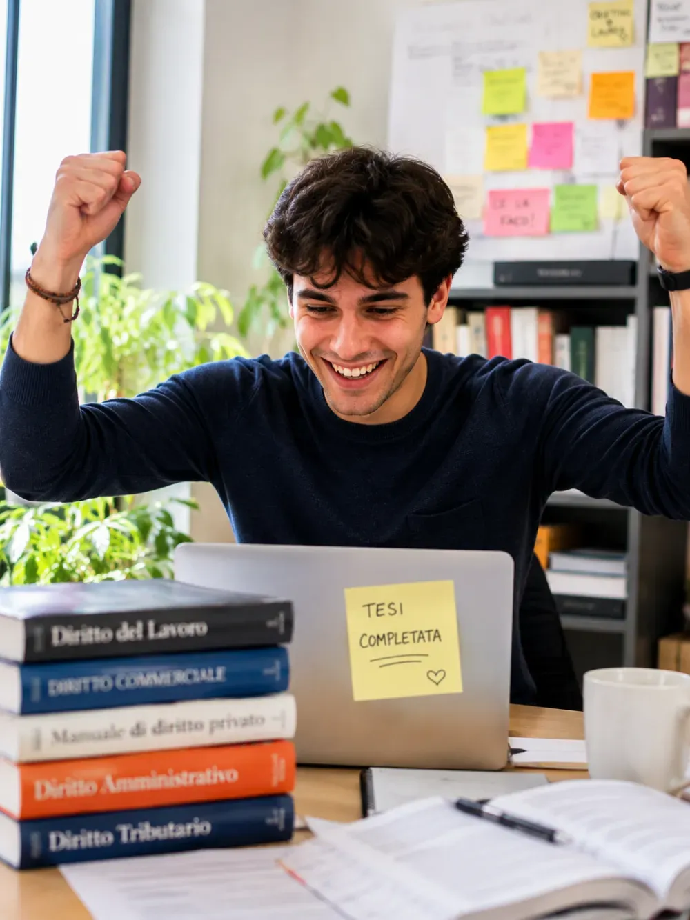 Studente felice dopo aver completato la tesi con il nostro aiuto
